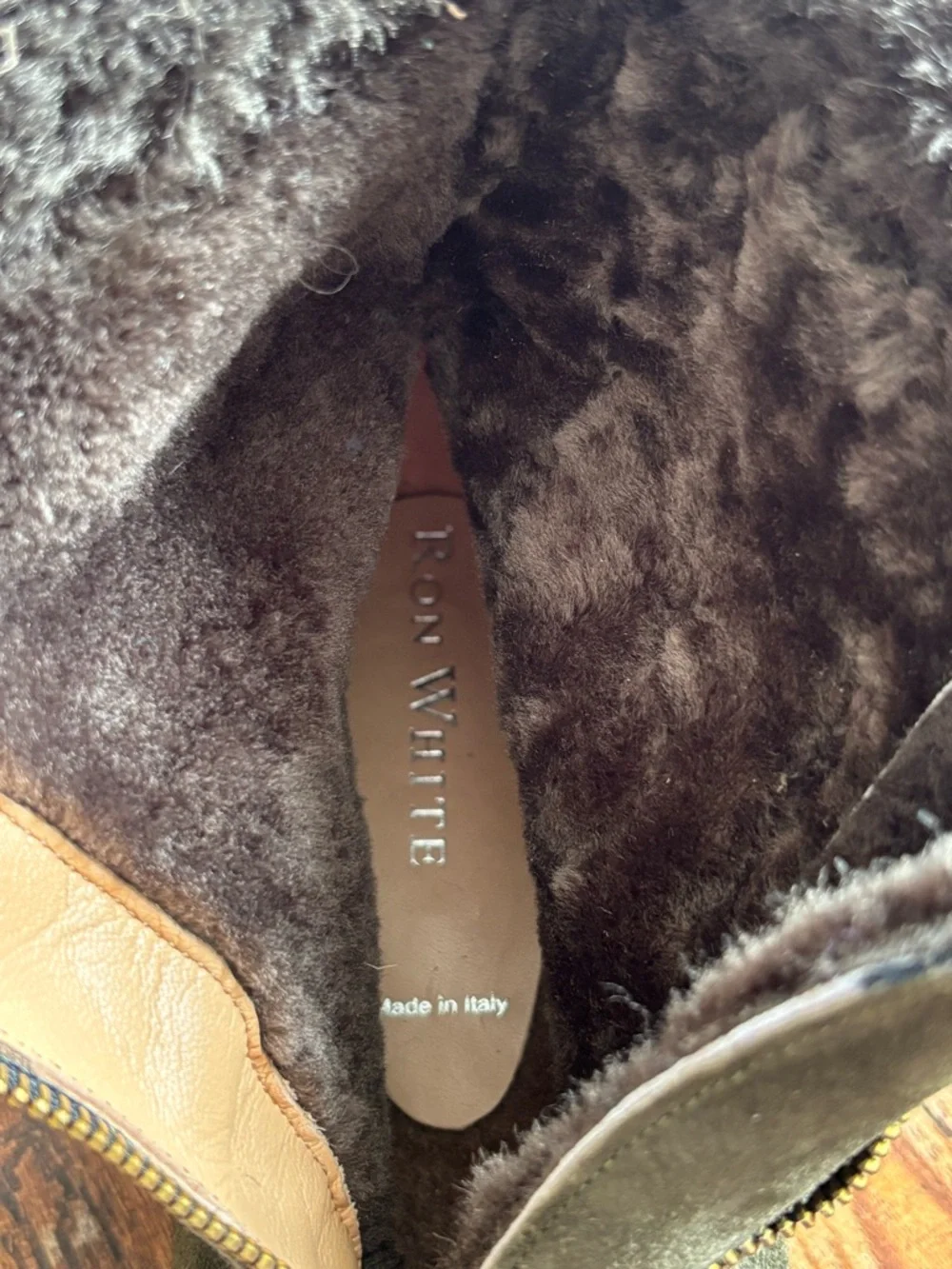 Women's Olive Suede Zip-Front Fur-Trim Ankle Boots - Picture 5 of 7